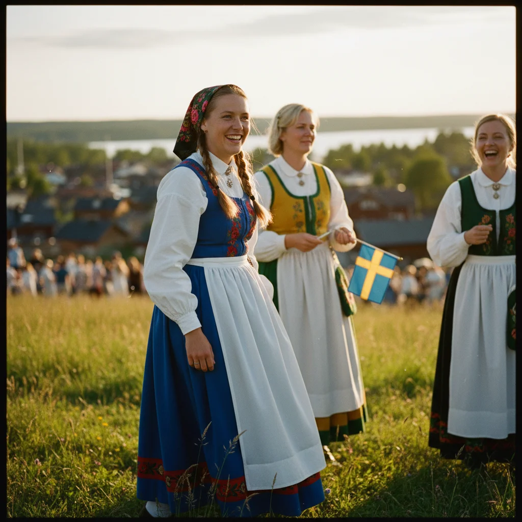 Frauen in traditionellen schwedischen Trachten am Nationalfeiertag