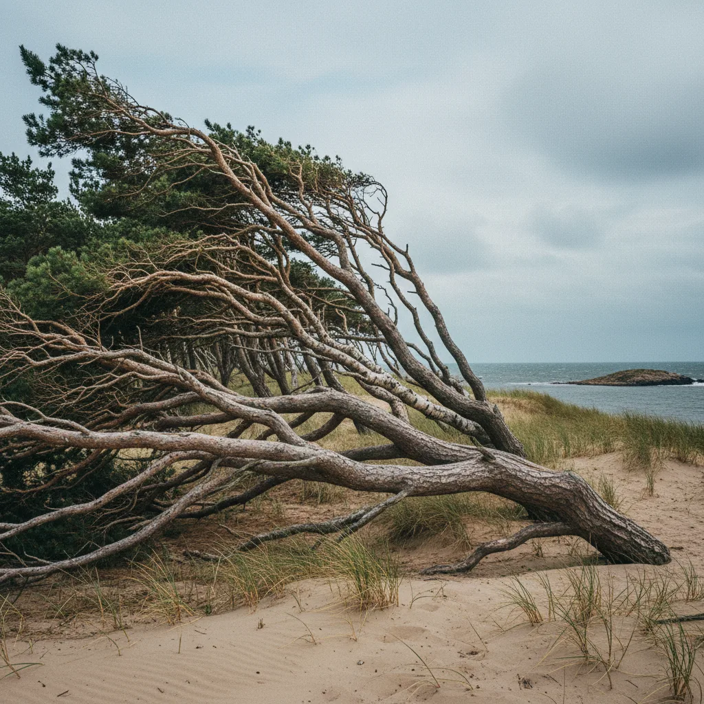 Windgeformte Bäume am Weststrand des Darß