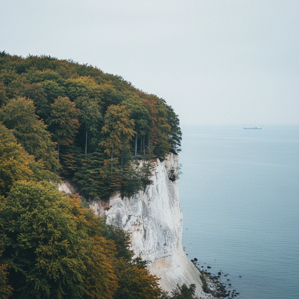 Kreidefelsen im Nationalpark Jasmund auf Rügen mit Buchenwald darüber