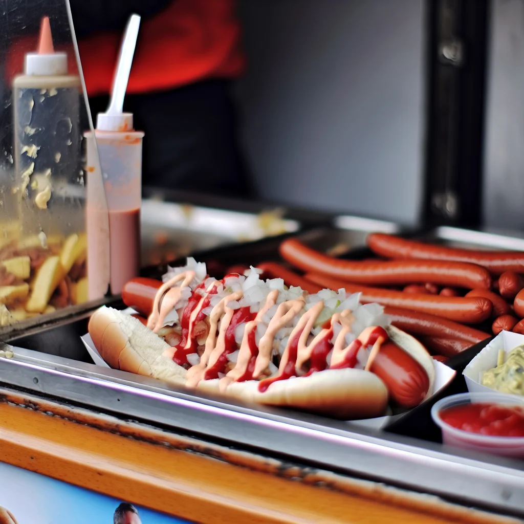 Traditioneller dänischer Pølsevogn mit roten Hotdogs