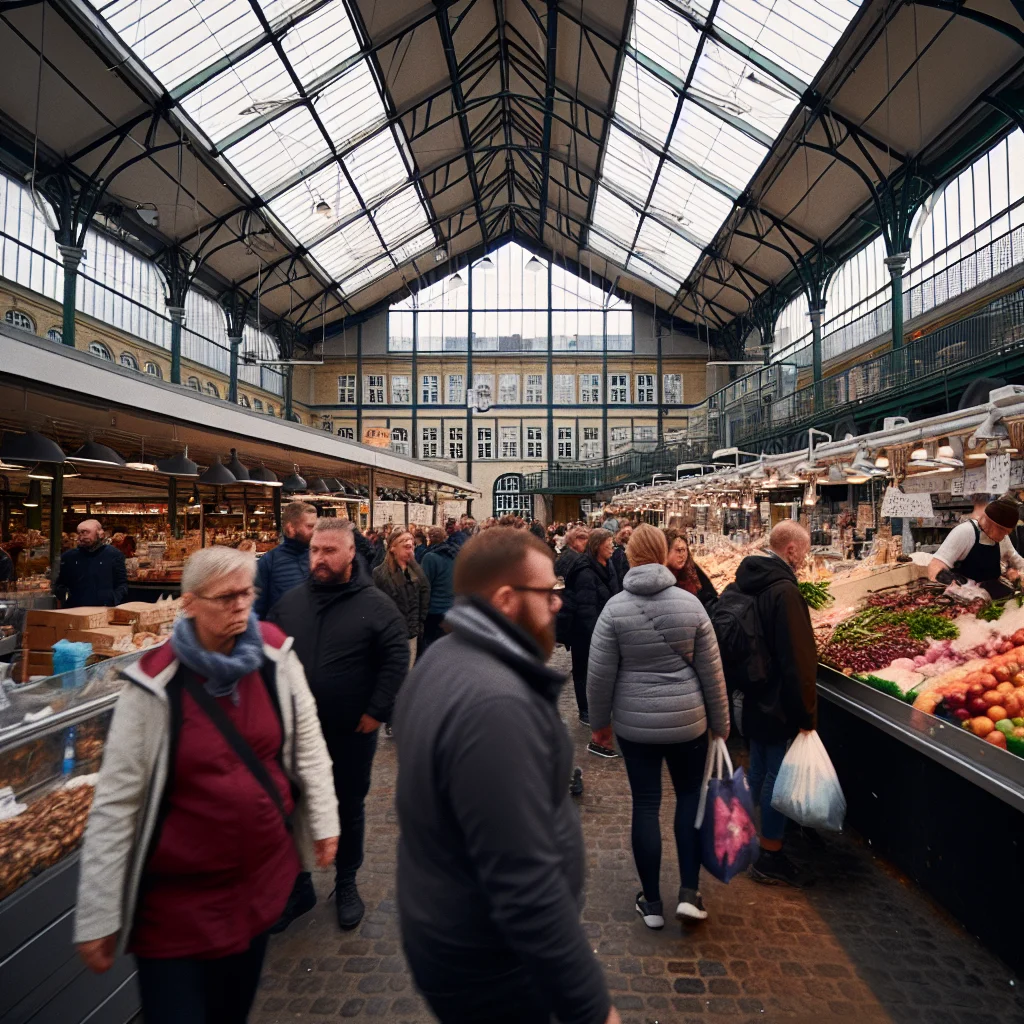 Die Torvehallerne Markthalle in Kopenhagen mit frischen regionalen Produkten