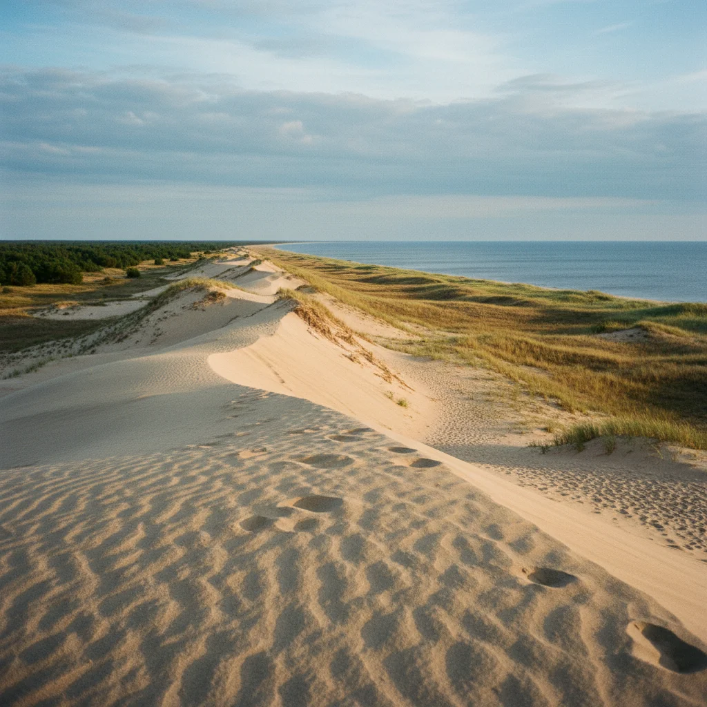 Panoramablick über die Kurische Nehrung mit Dünen und Kurischem Haff