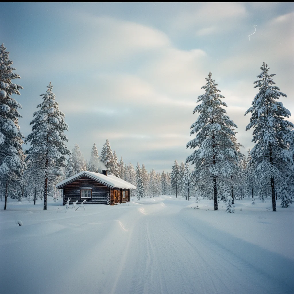 Winterlandschaft bei Kuusamo mit verschneiten Fjälls