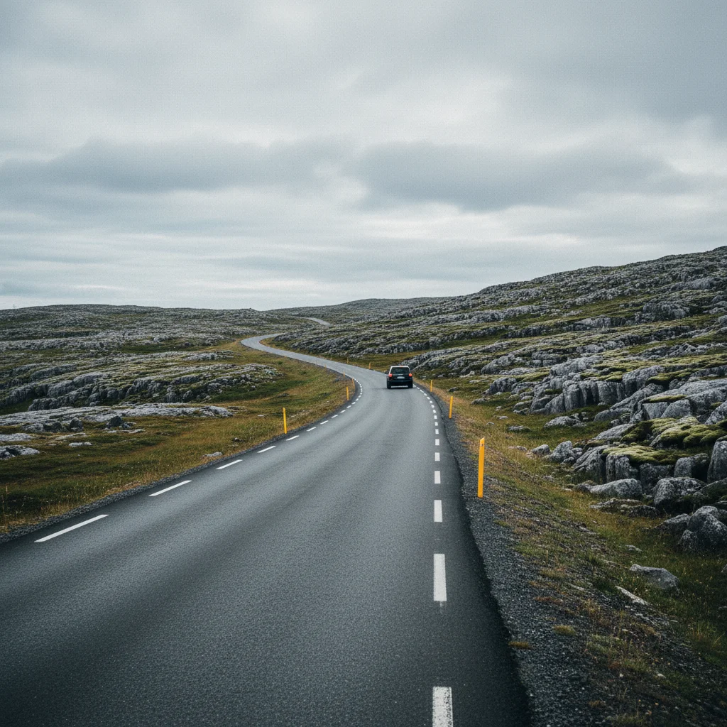Die E69 führt über die karge Landschaft der Insel Magerøya Richtung Nordkap