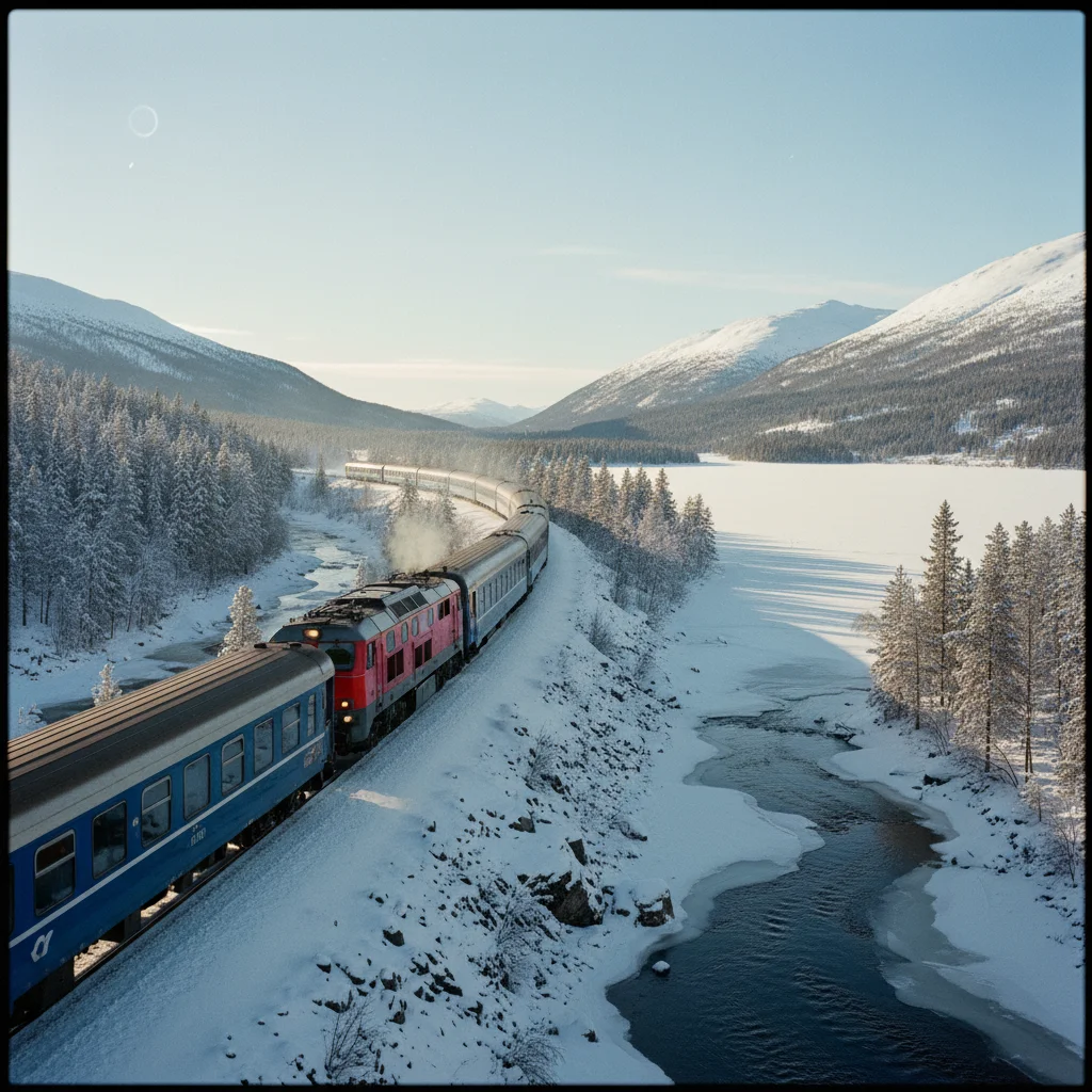 Landschaft entlang der Nordlandsbahn mit Bergen und Fjord