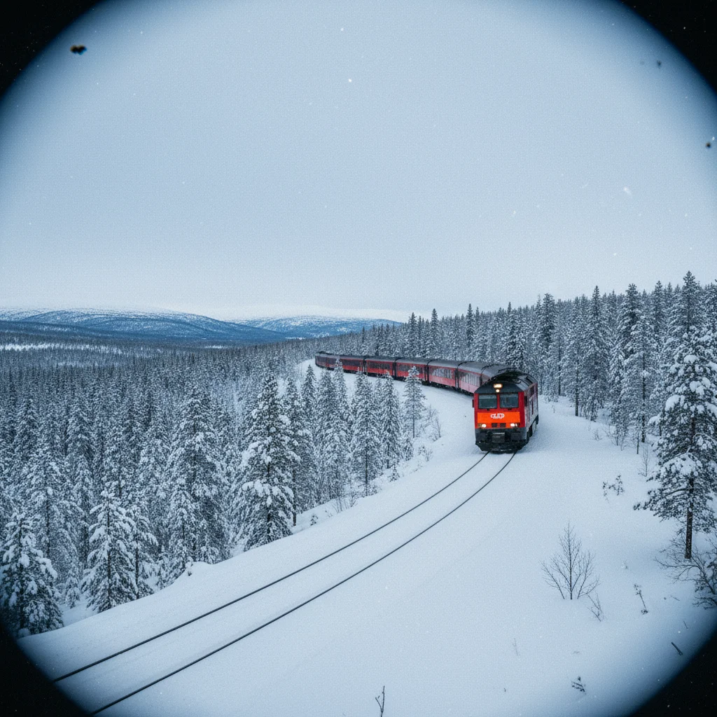 Nordlandsbahn am Polarkreis-Denkmal in norwegischer Berglandschaft