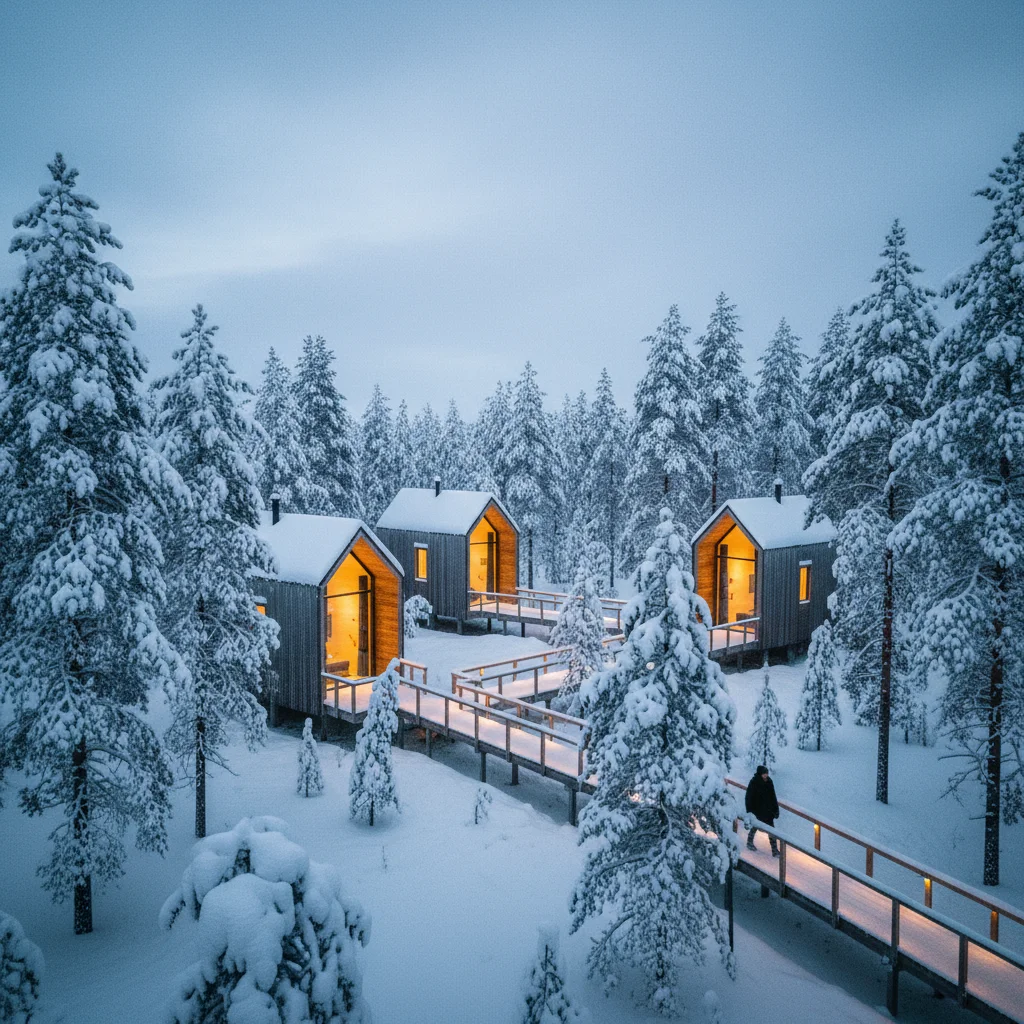 Arctic TreeHouse Hotel Suiten zwischen verschneiten Bäumen in Lappland