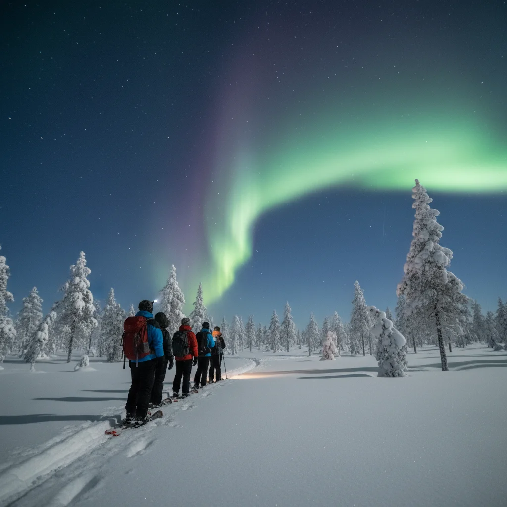 Nordlicht-Tour mit Guide in der verschneiten Wildnis Lapplands
