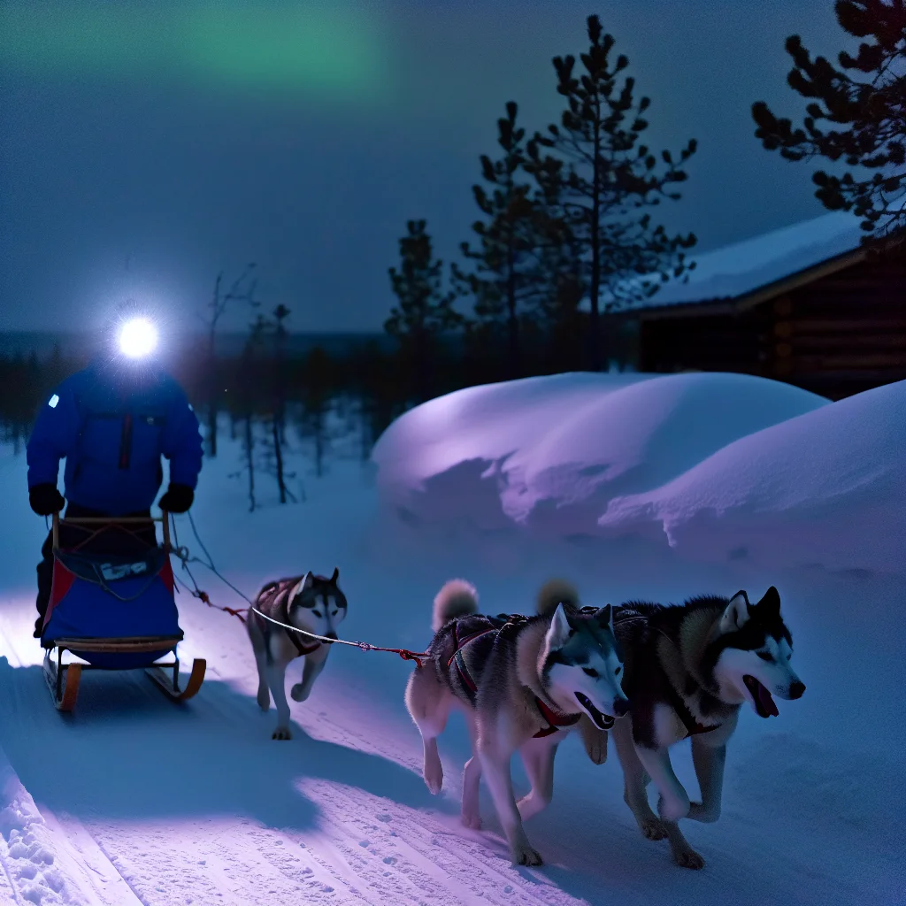 Husky-Schlittenfahrt unter den Nordlichtern in Finnland