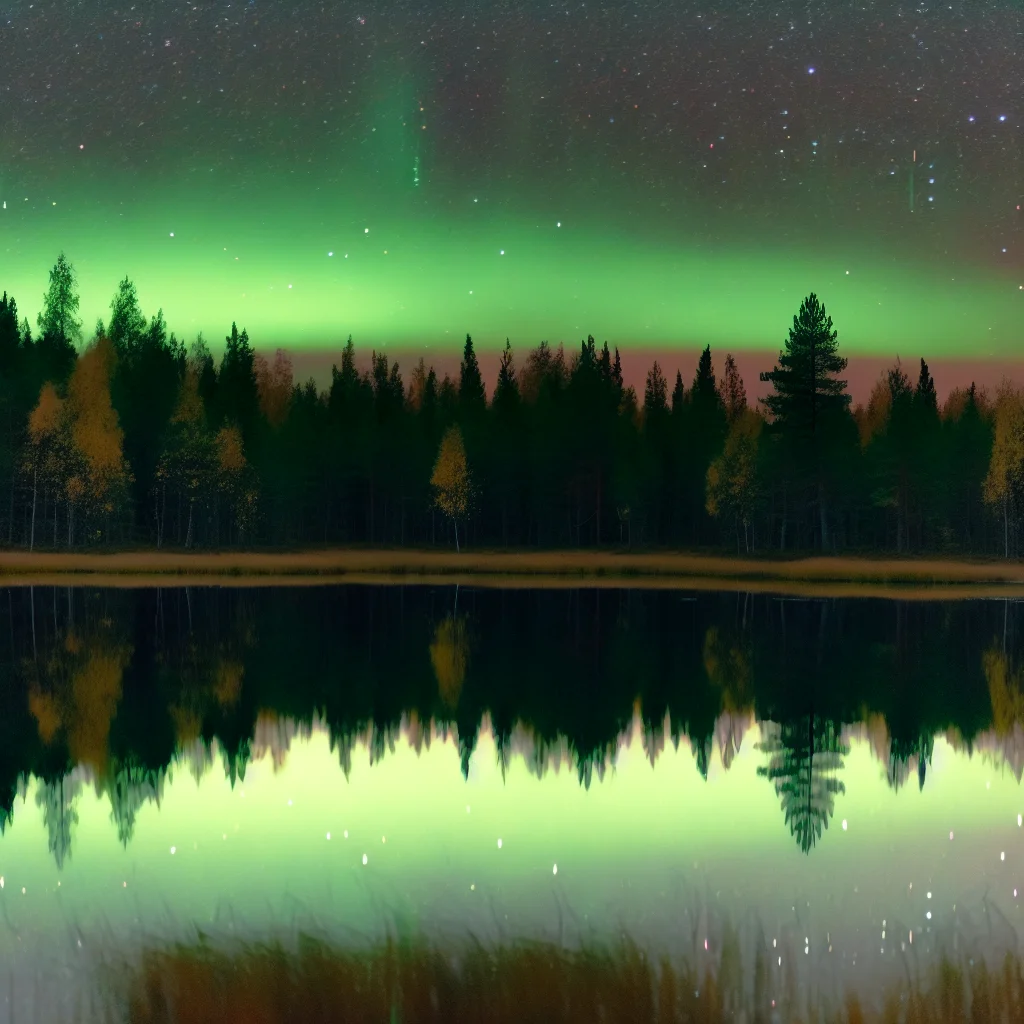 Nordlichter spiegeln sich in einem finnischen See