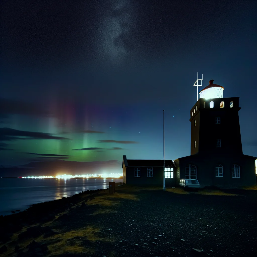 Nordlichter am Leuchtturm Grótta bei Reykjavik