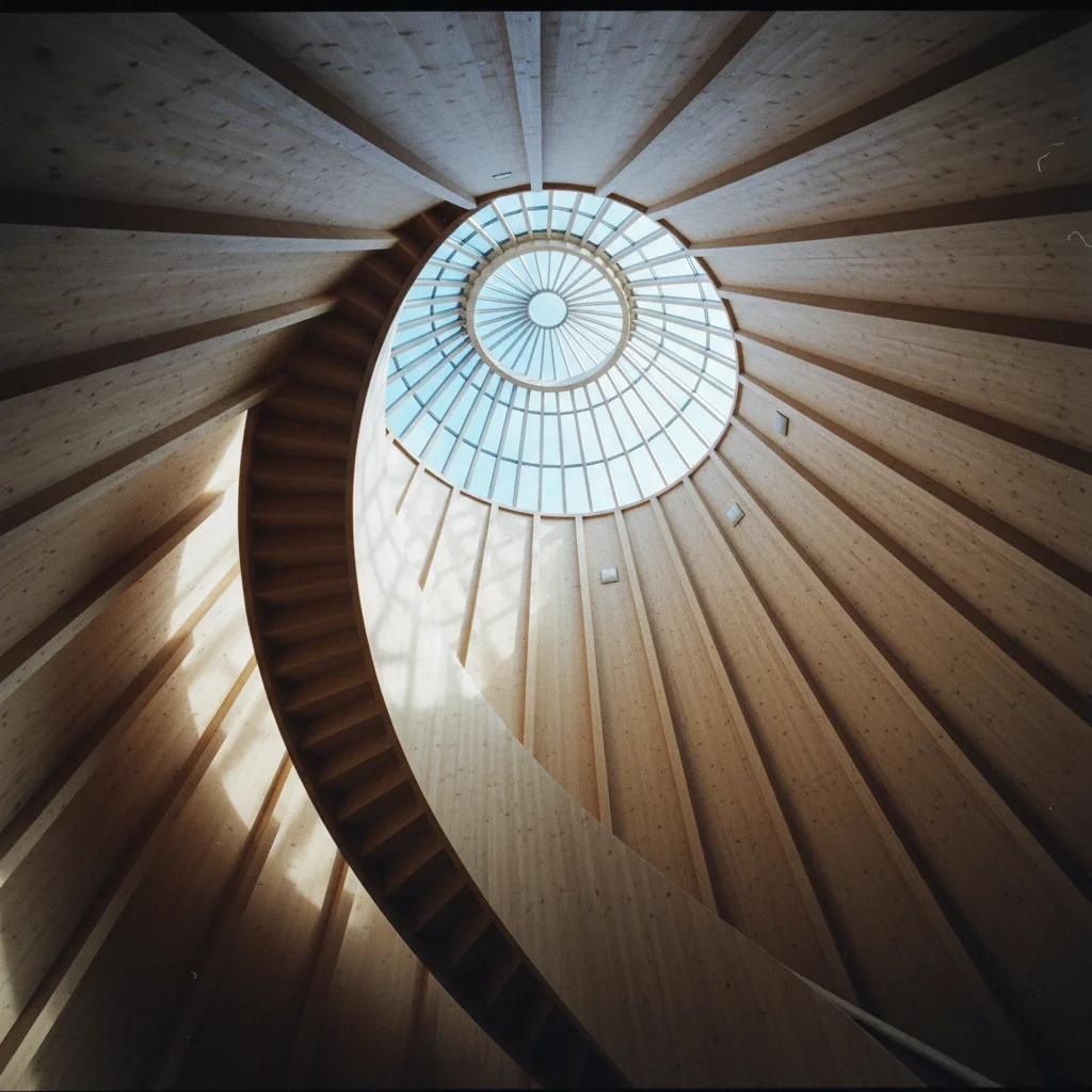 Detailansicht der spiralförmigen Konstruktion der Nordlichtkathedrale