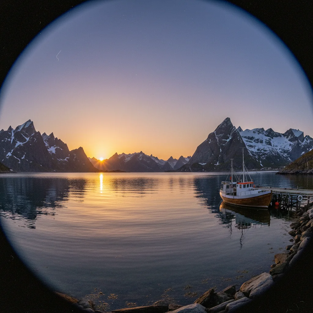 Mitternachtssonne über dem Meer in Nordnorwegen