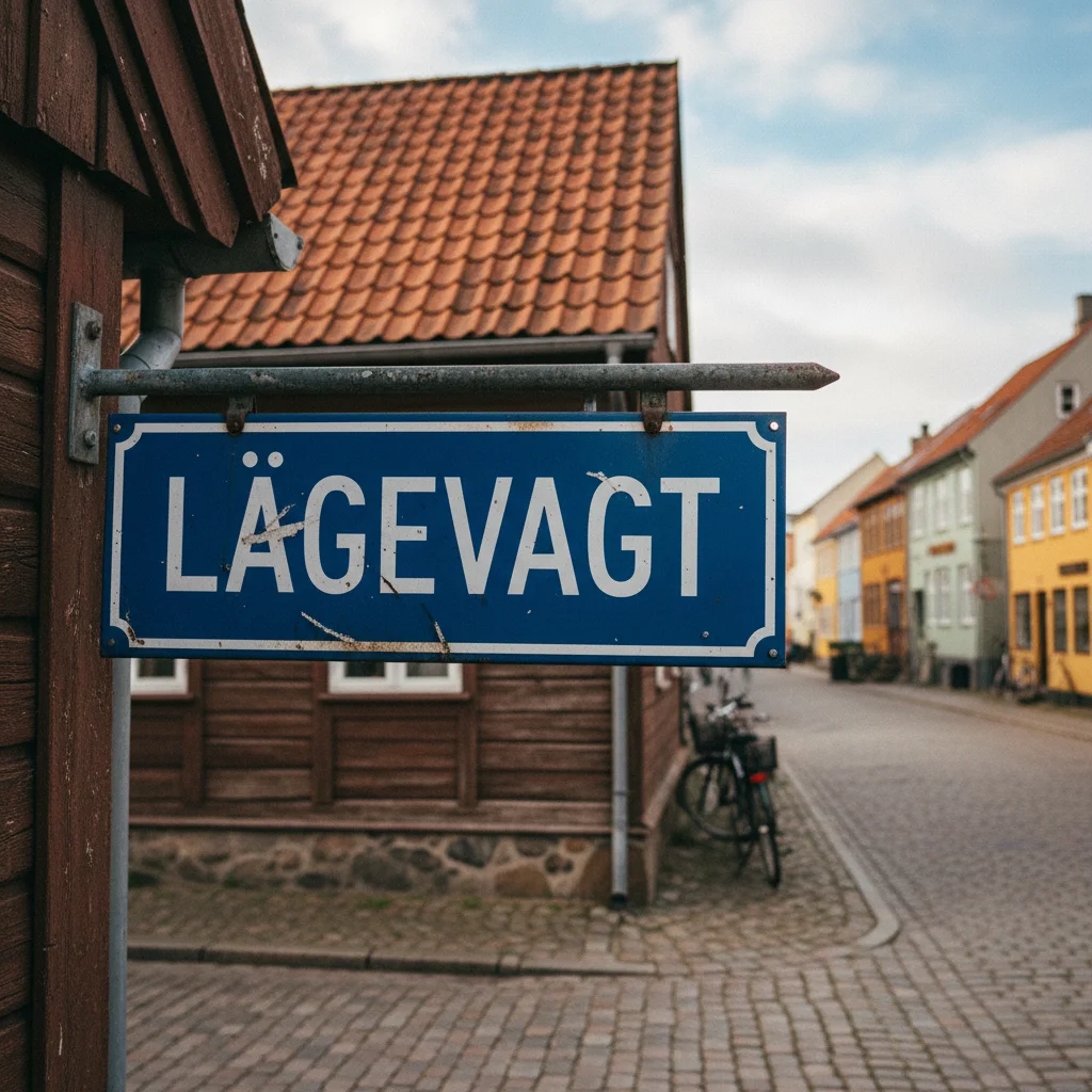 Dänisches Schild mit der Aufschrift Lægevagt