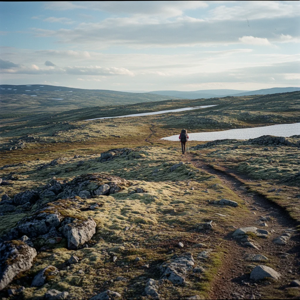 Die weite Hochebene der Hardangervidda mit Flechten und flachen Seen