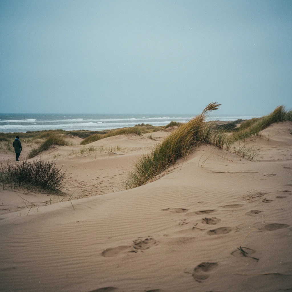 Wanderdünen im Nationalpark Thy mit Blick auf die Nordsee