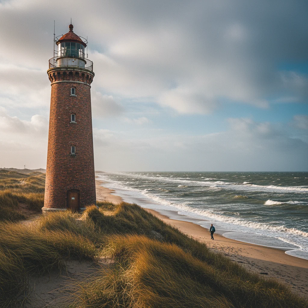 Historischer Leuchtturm an der Küste des Nationalparks Thy
