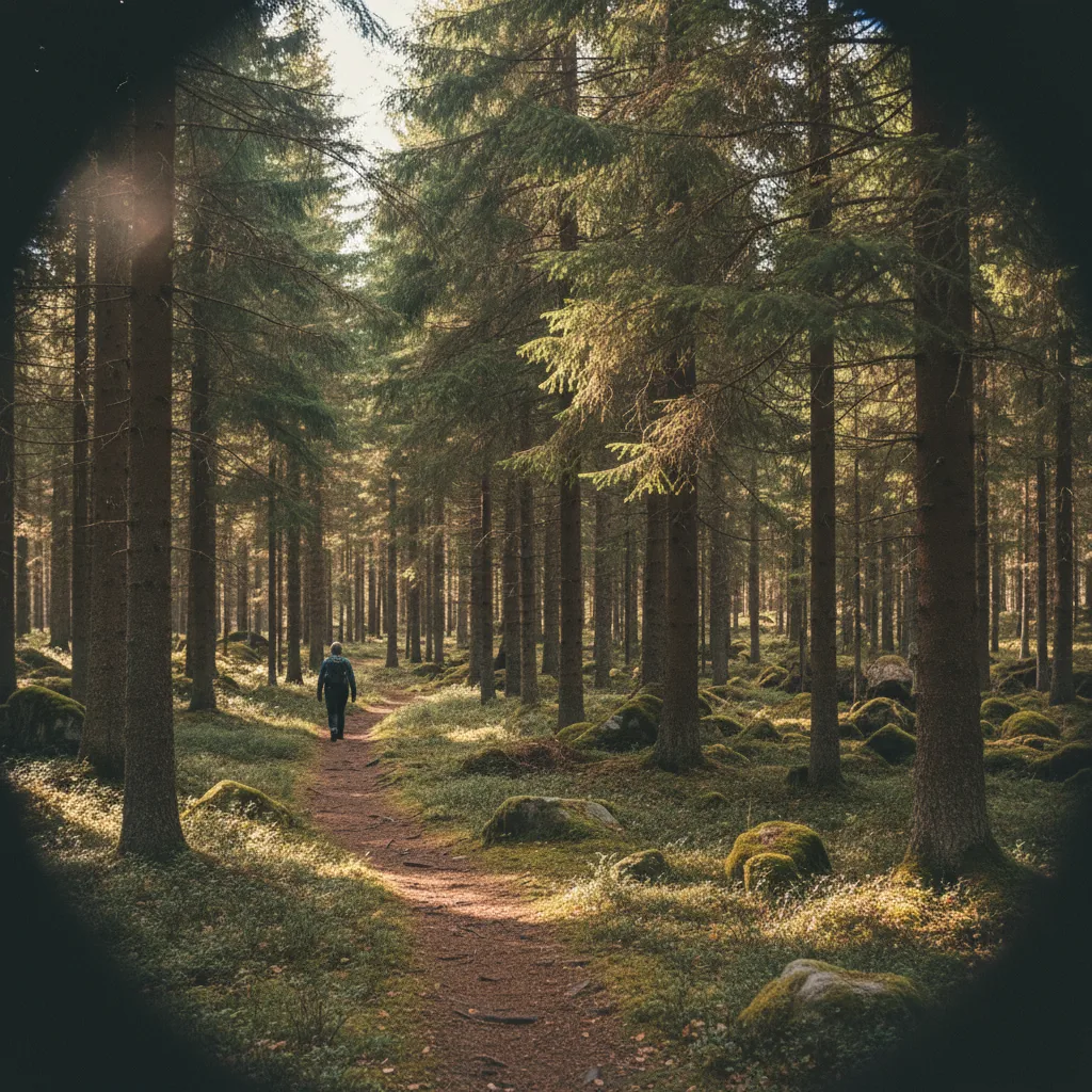 Alter Fichtenwald mit Moos und Farnen im Nuuksio Nationalpark