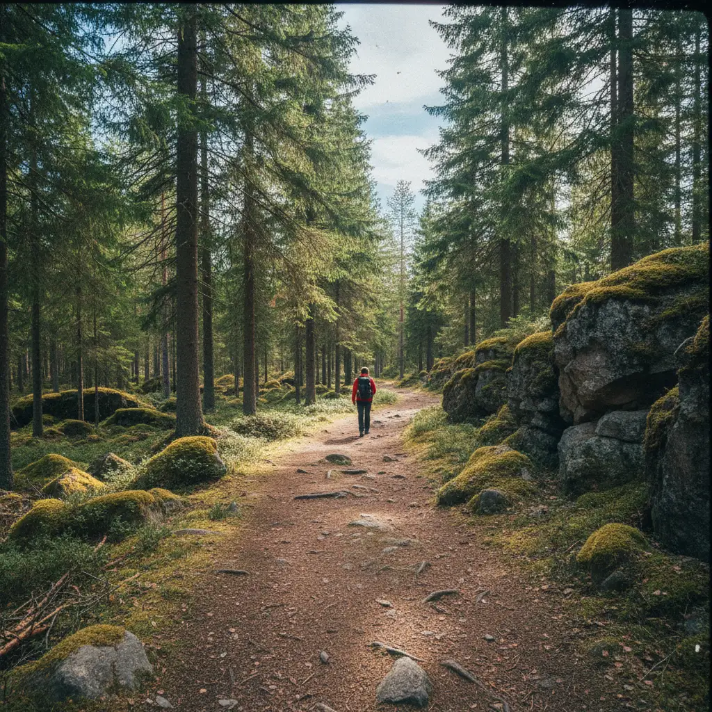 Holzbohlenweg durch den Wald im Nuuksio Nationalpark