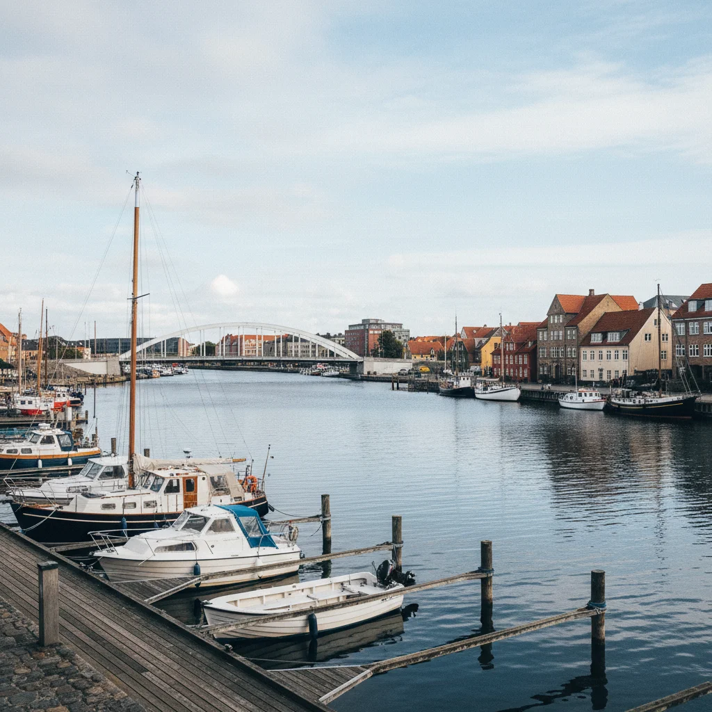 Der Hafen von Nykøbing Falster am Guldborgsund mit Booten und der Brücke
