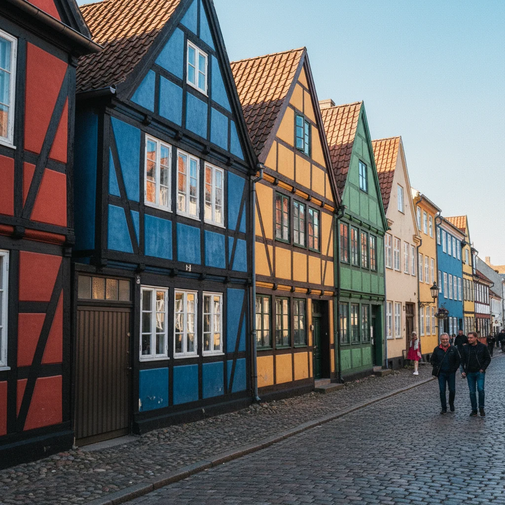 Bunte Fachwerkhäuser in der Altstadt von Odense