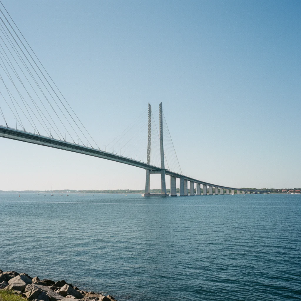 Øresundbrücke bei klarem Wetter mit Blick auf die Schrägseilkonstruktion