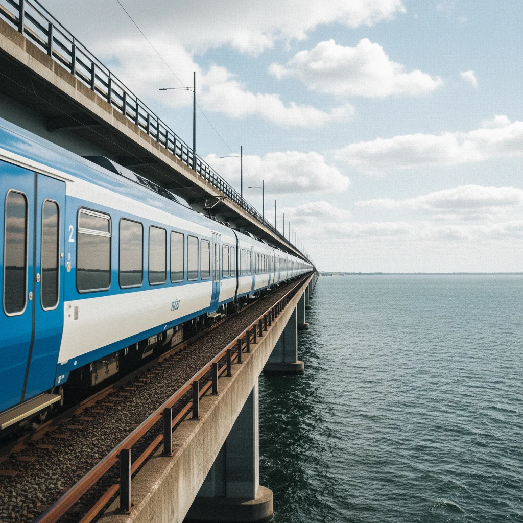 Øresundzug auf dem unteren Deck der Brücke mit Blick auf das Meer