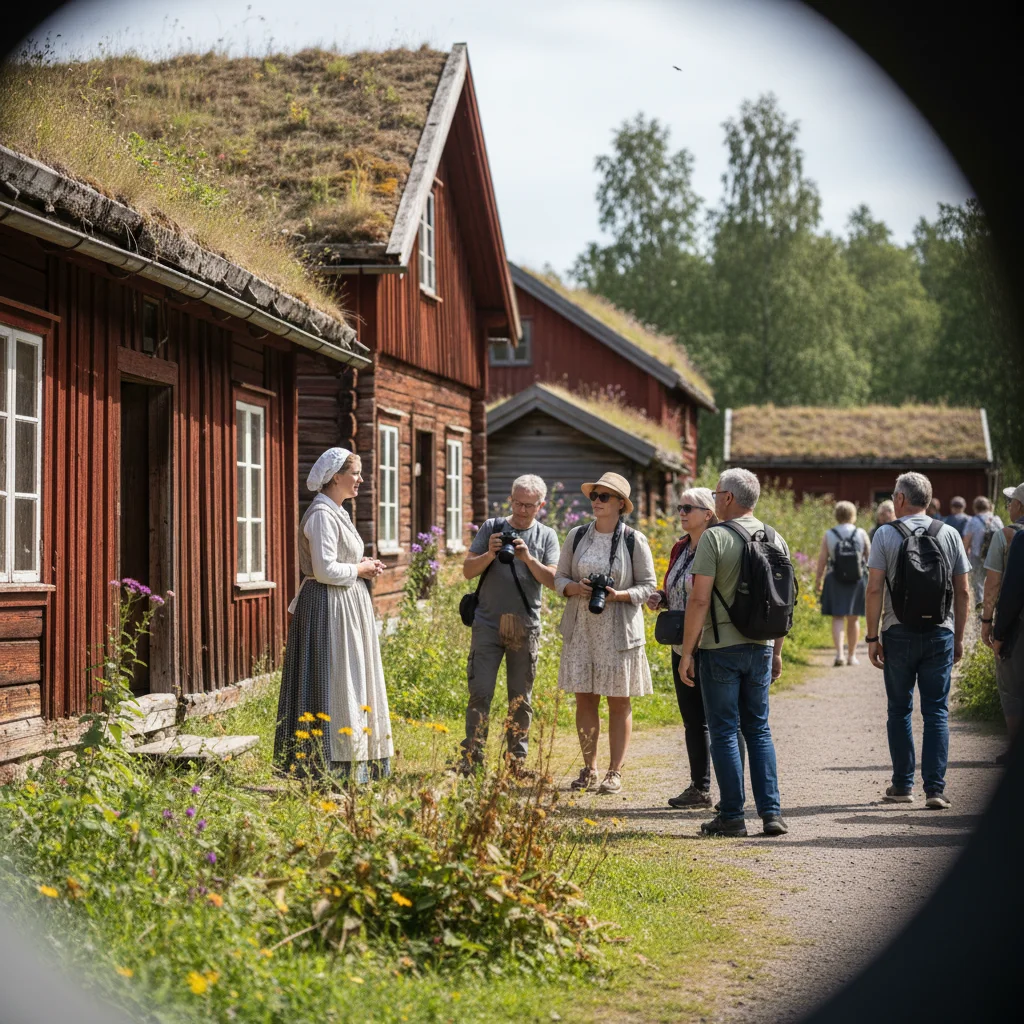Historische Holzgebäude im Freilichtmuseum Jamtli in Östersund