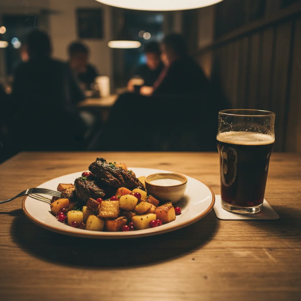 Teller mit regionaler Küche in einem Restaurant in Östersund