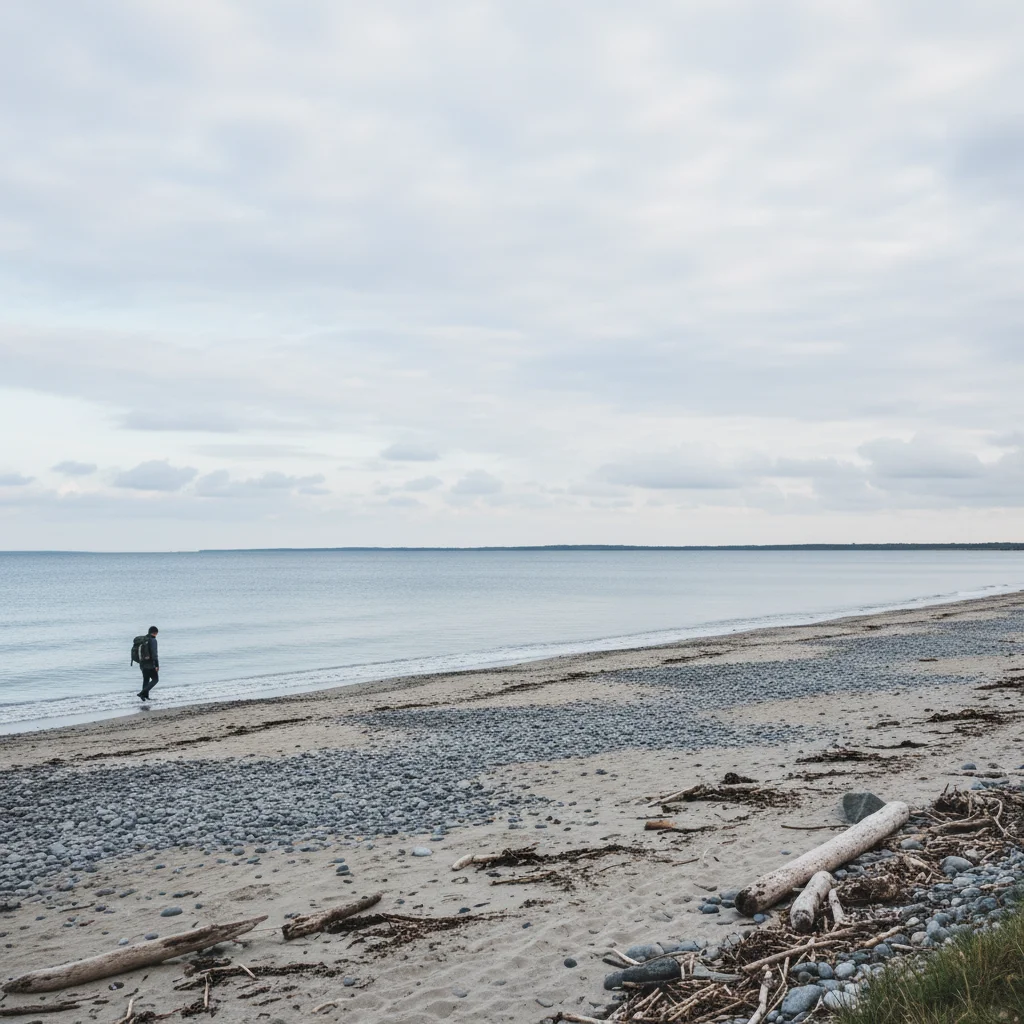 Ruhiger Strand auf der dänischen Insel Omø mit Blick auf den Storebælt