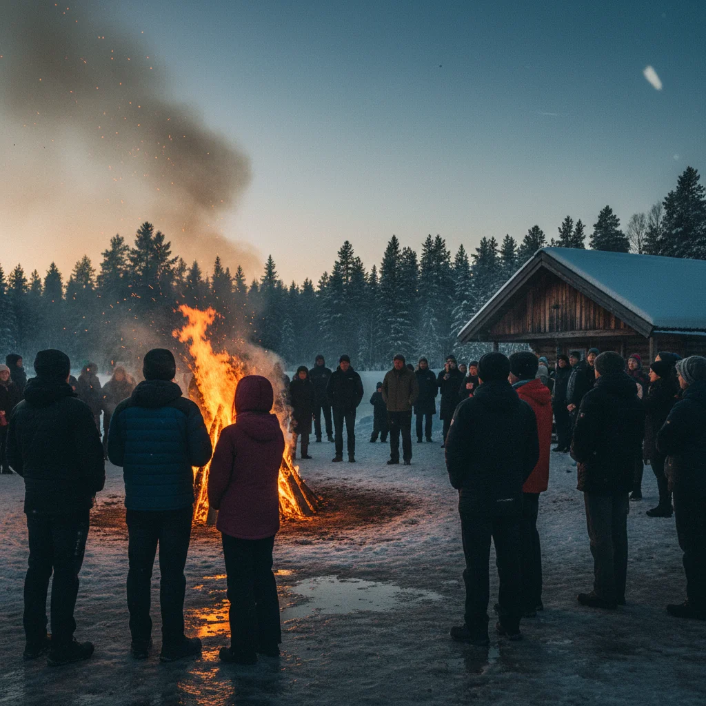 Großes Osterfeuer (Kokko) in Finnland am Abend
