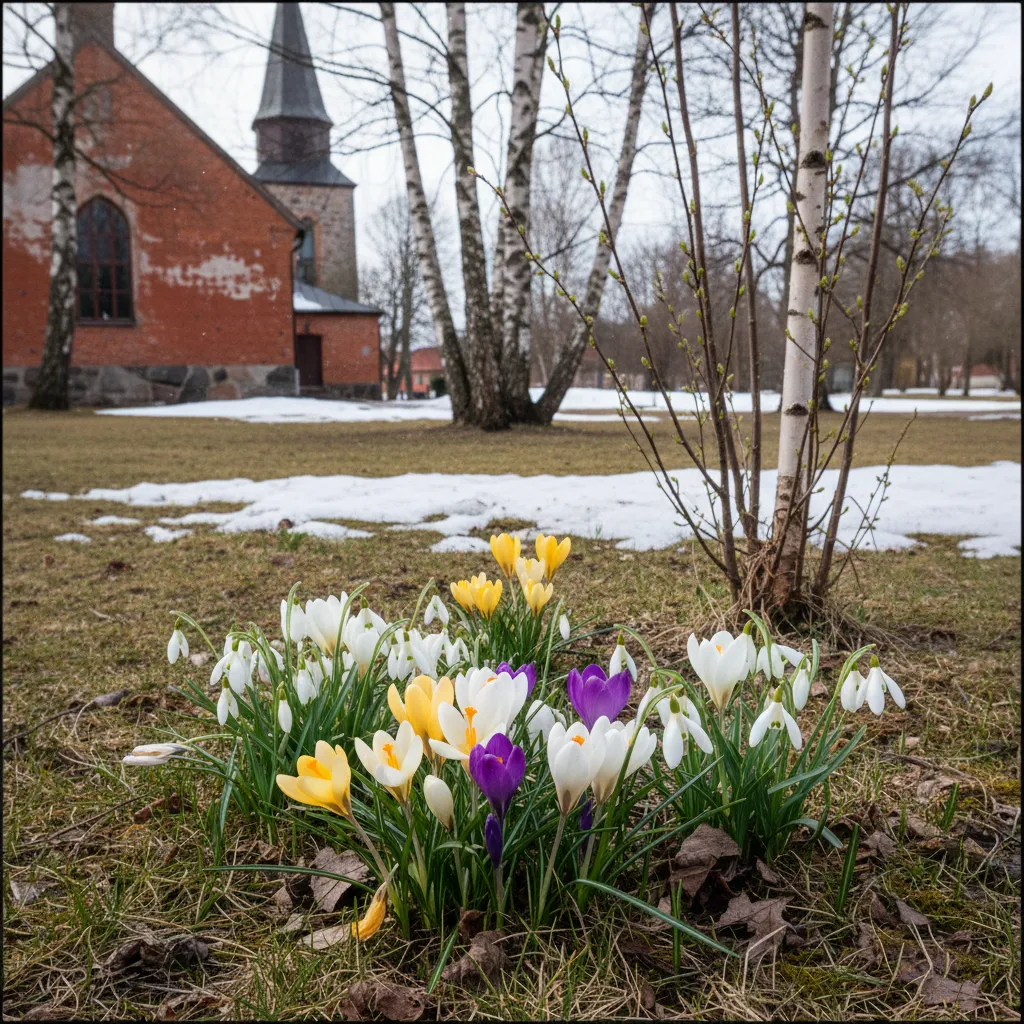 Frühlingsblumen und blühende Wiesen in Südschweden zur Osterzeit