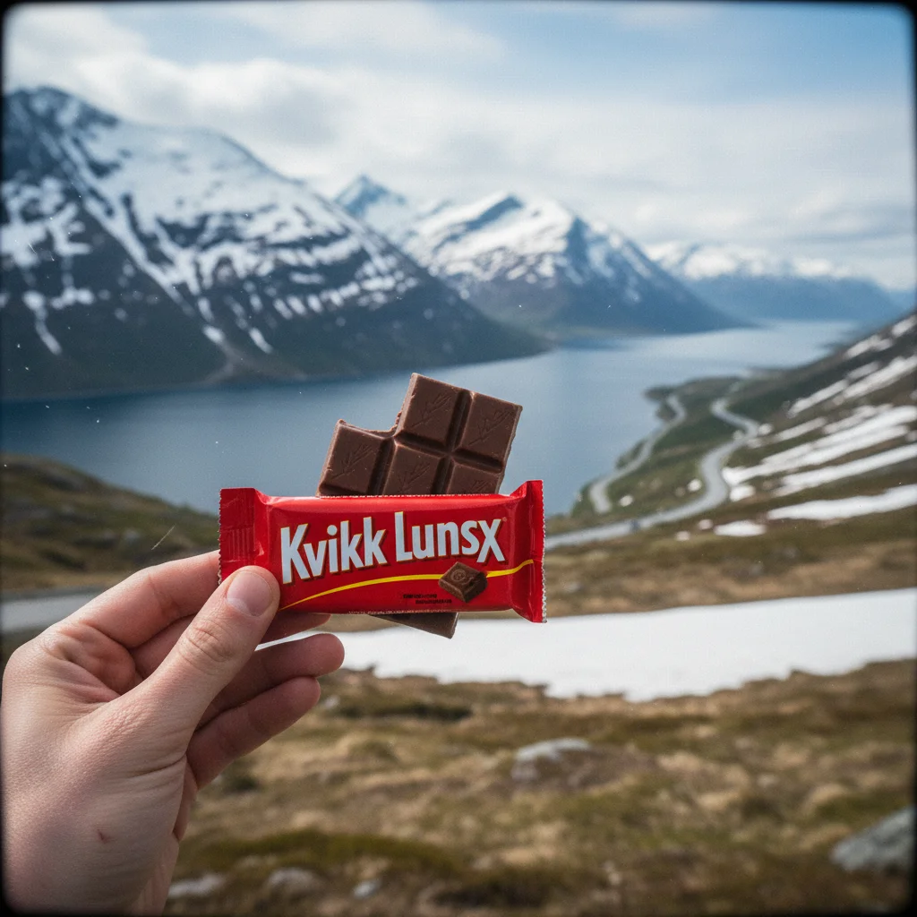 Kvikklunsj-Schokolade und Apfelsinen im Schnee bei einer Langlauf-Pause