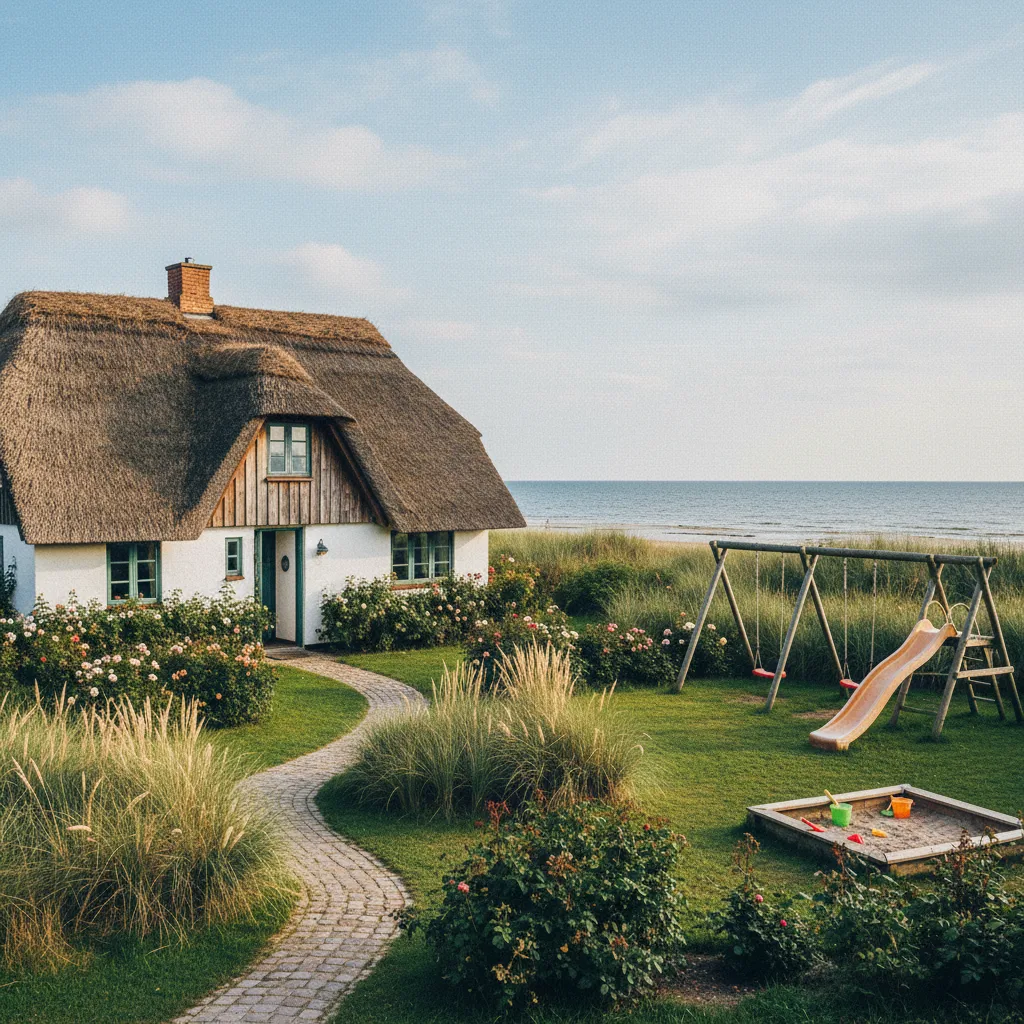 Reetgedecktes Ferienhaus an der Ostsee mit Garten und Spielgeräten