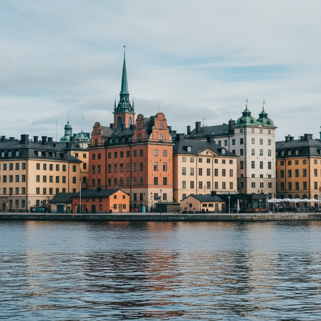 Blick auf Stockholms Altstadt Gamla Stan vom Wasser aus