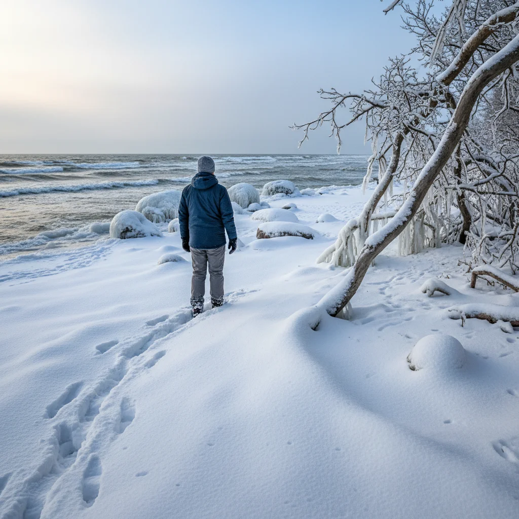Winterwanderung an der verschneiten Ostseeküste auf Rügen