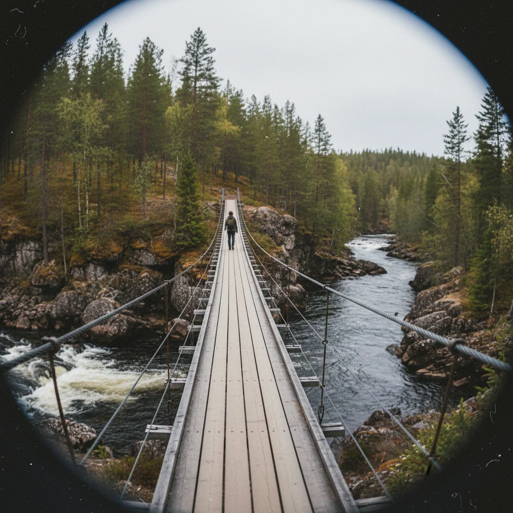 Hängebrücke über den Kitkajoki Fluss im Oulanka Nationalpark