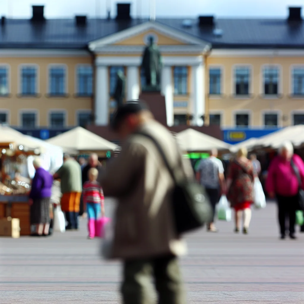 Der Marktplatz von Oulu mit der beruehmten Toripoliisi-Statue