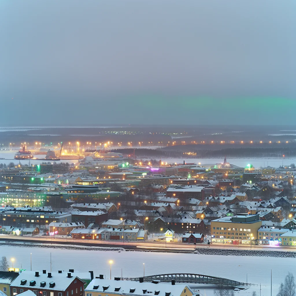 Nordlichter ueber Oulu im Winter