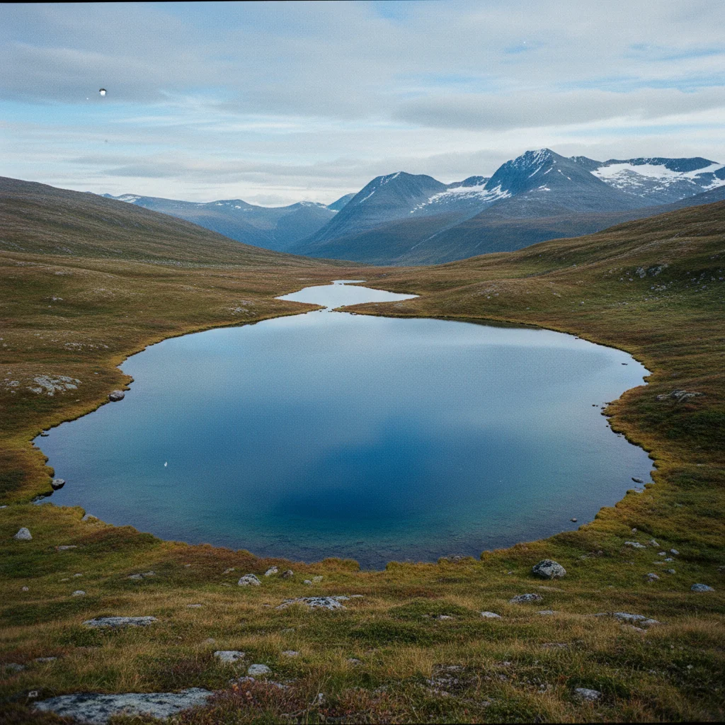 Blauer Bergsee im Padjelanta Nationalpark mit Fjällpanorama im Hintergrund