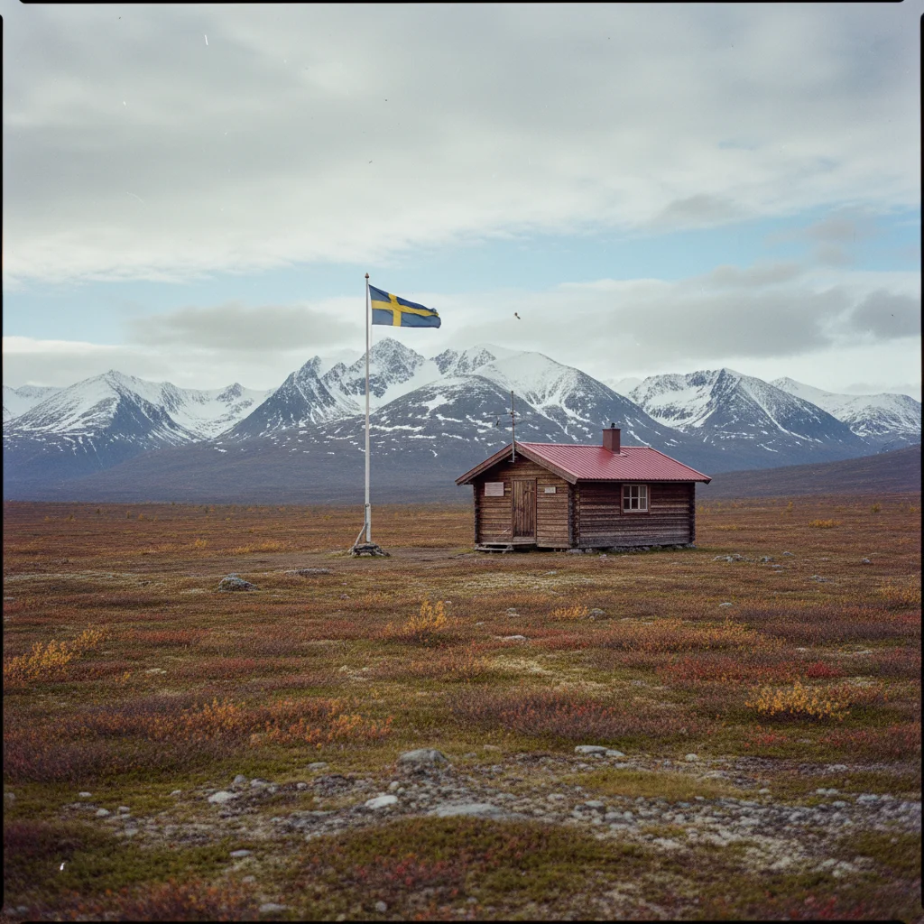 Wanderhütte im Padjelanta Nationalpark mit Fjälllandschaft im Hintergrund