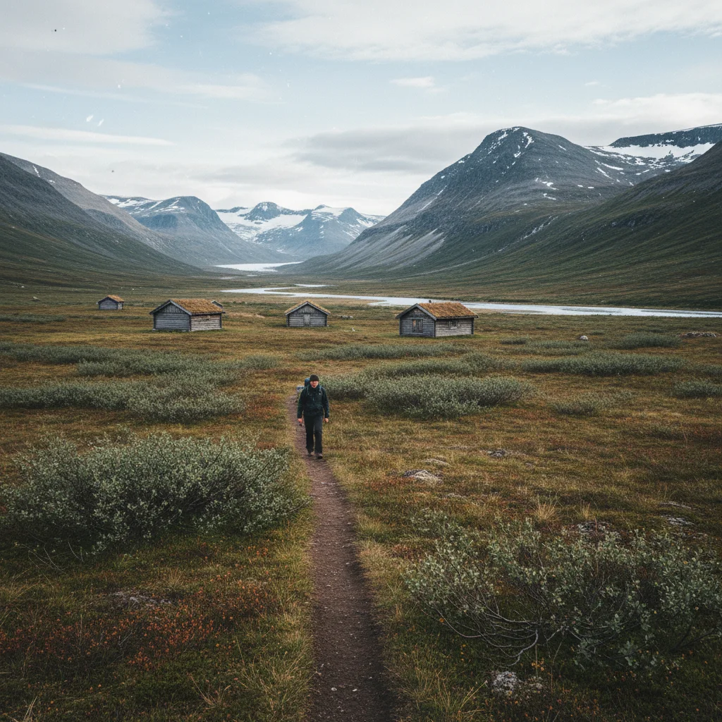 Markierter Wanderweg im Padjelanta Nationalpark über weite Fjälllandschaft