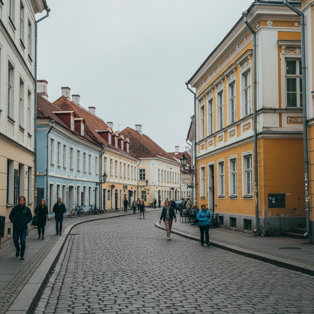 Historische Gebäude in der Altstadt von Pärnu mit der Rüütli-Straße