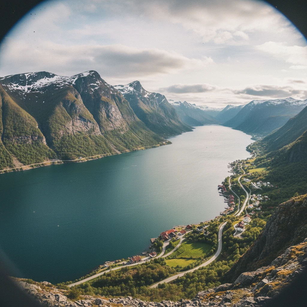 Die Hardanger-Route mit blühenden Obstbäumen am Fjord