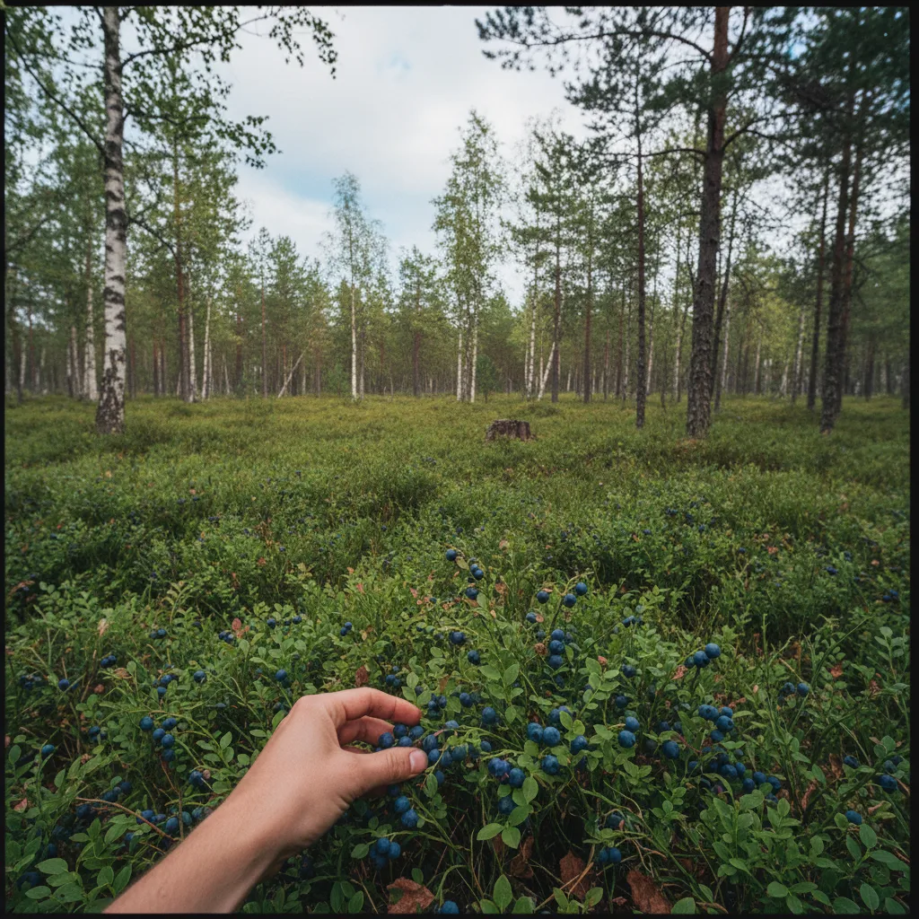 Wilde Blaubeeren an Sträuchern im schwedischen Nadelwald