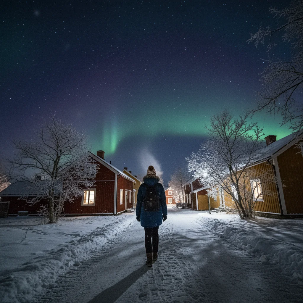 Alltag in der norwegischen Polarnacht mit beleuchteten Straßen
