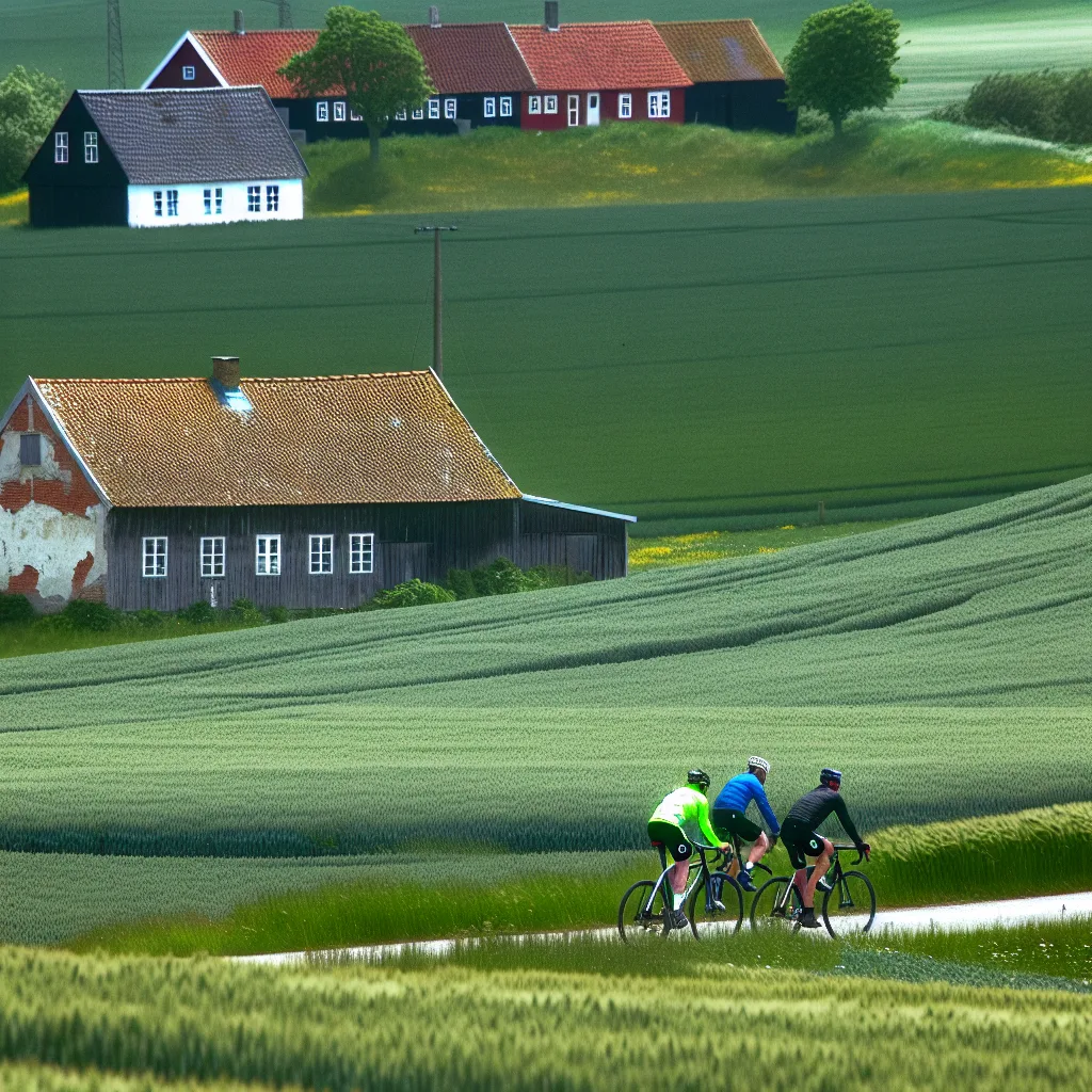 Radfahrer in der grünen Landschaft auf Fünen