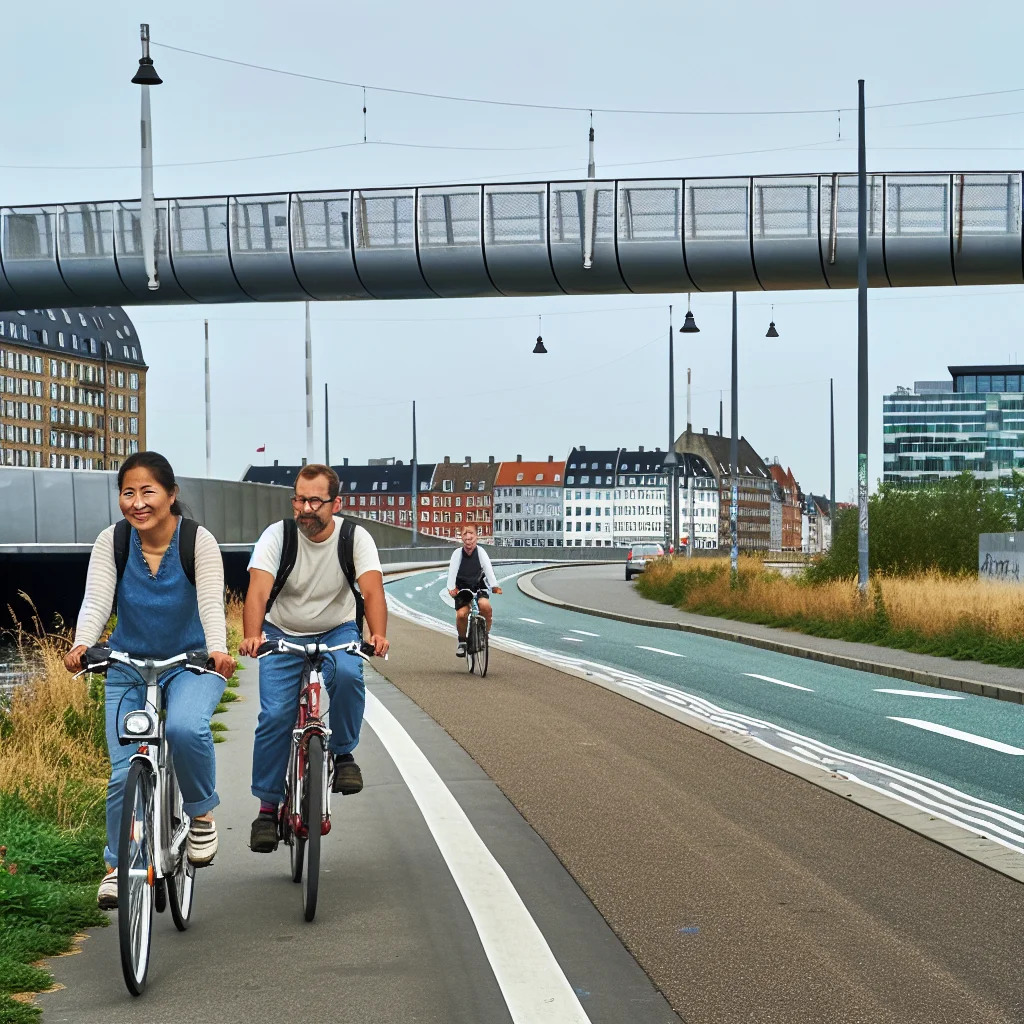 Gut ausgebauter Radweg in Kopenhagen mit Radfahrern