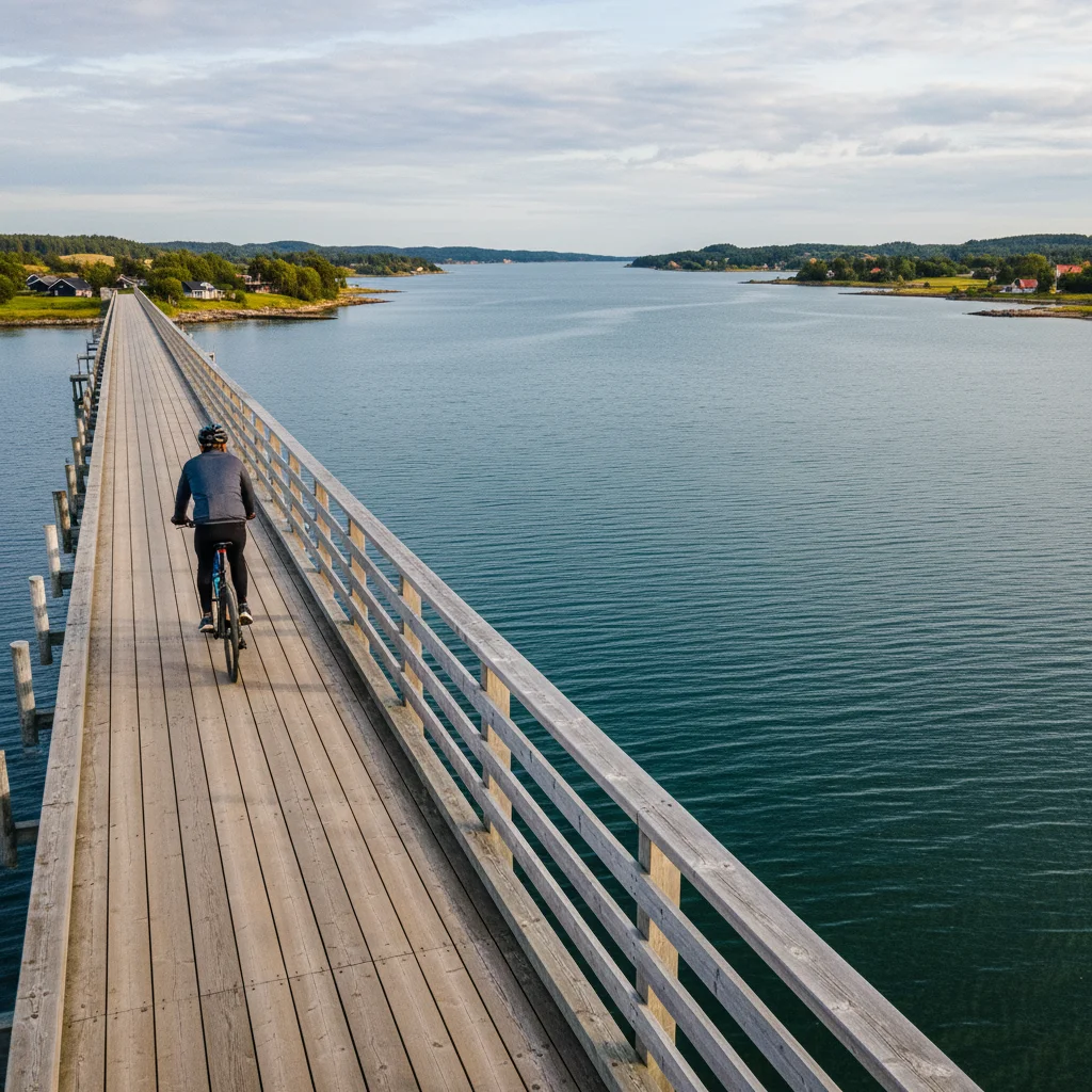Radfahrer auf einer Brücke über einen dänischen Fjord