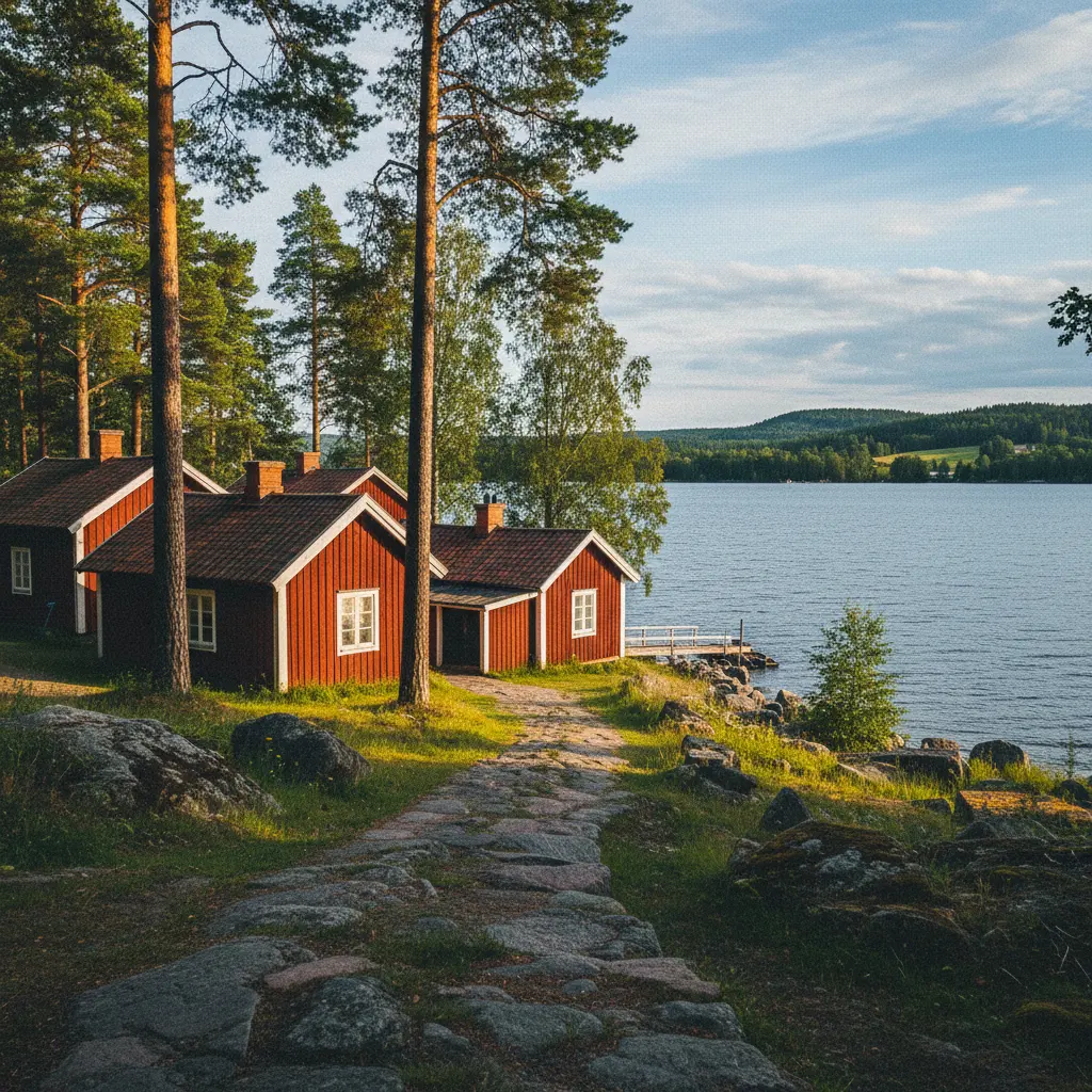 Rättviks Gammelgård: historische rote Holzhäuser am Siljan-See